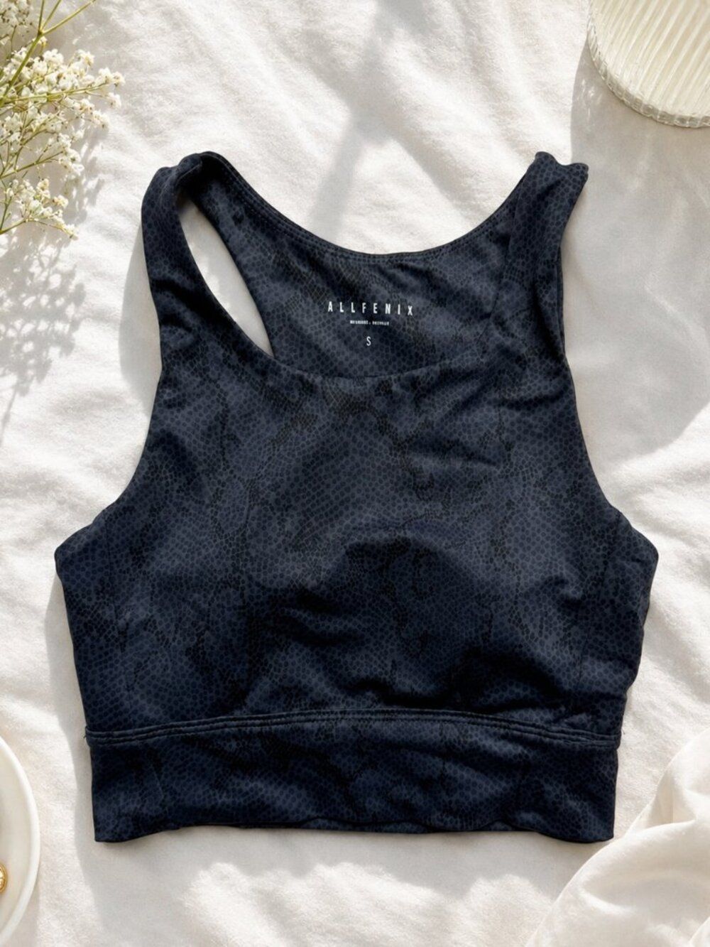 Anthropologie All Fenix Snake Print Sports Bra Size Small Gray‎ Black Athletic